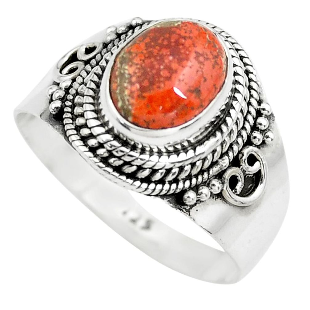 3.19cts natural brecciated jasper 925 silver solitaire ring size 8 p71866