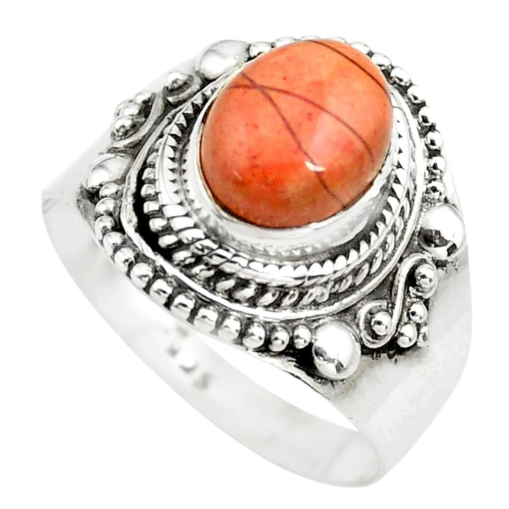 3.16cts natural brecciated jasper 925 silver solitaire ring size 8 p71869