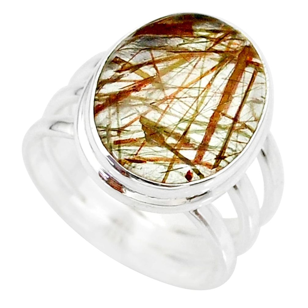 9.39cts natural bronze tourmaline rutile 925 silver solitaire ring size 7 r85274