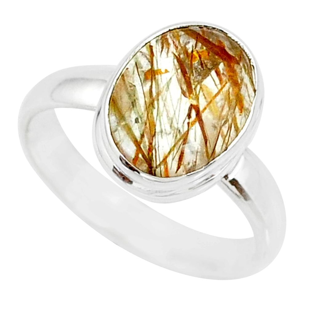 5.06cts natural bronze tourmaline rutile 925 silver solitaire ring size 8 r85273