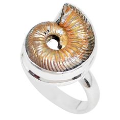 Clearance Sale- Natural brown ammonite crystallized 925 silver solitaire ring size 7 p28627
