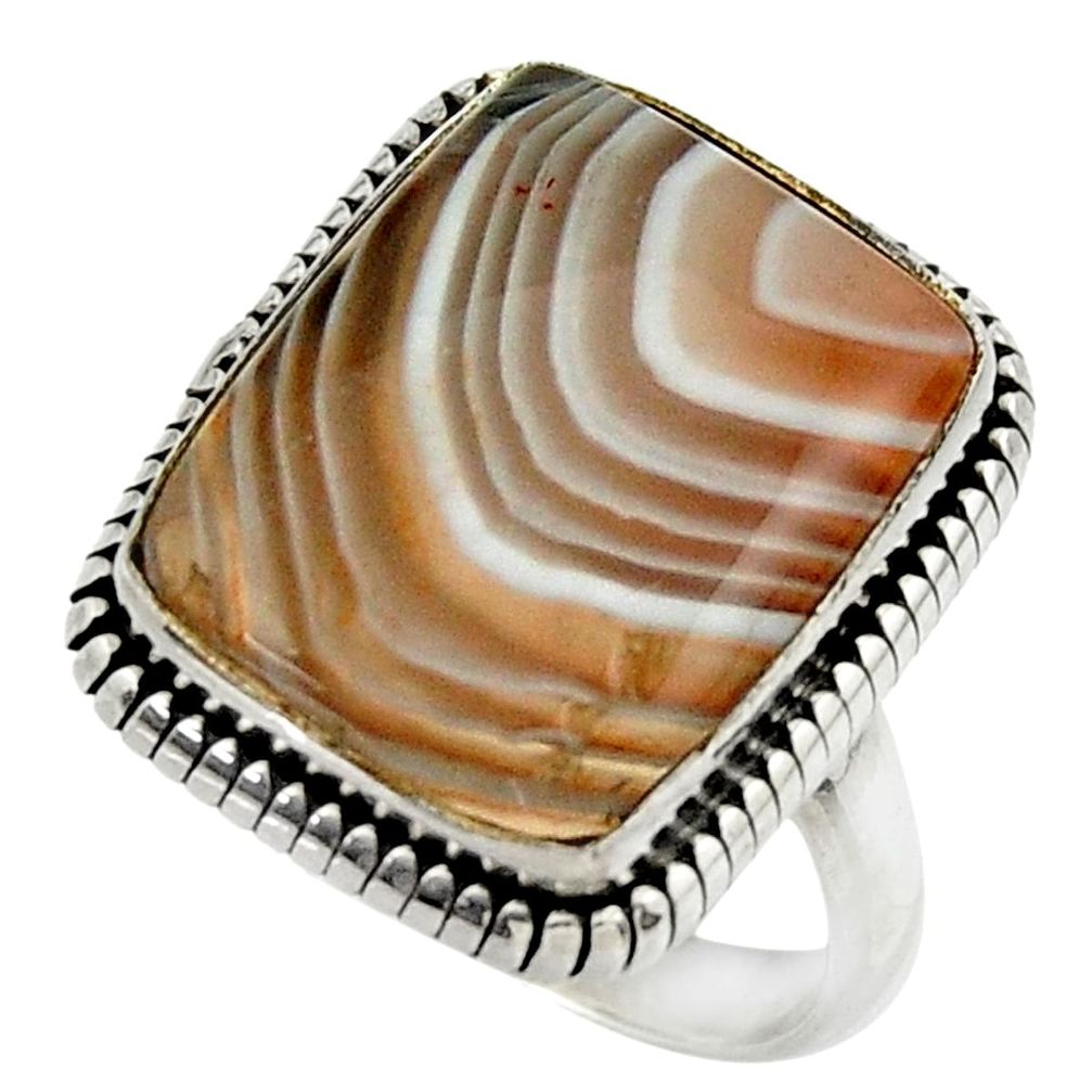 15.38cts natural brown botswana agate 925 silver solitaire ring size 8.5 r28603