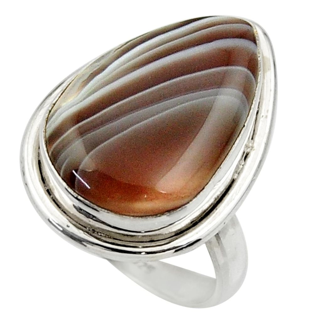 14.52cts natural brown botswana agate 925 silver solitaire ring size 8.5 r28665