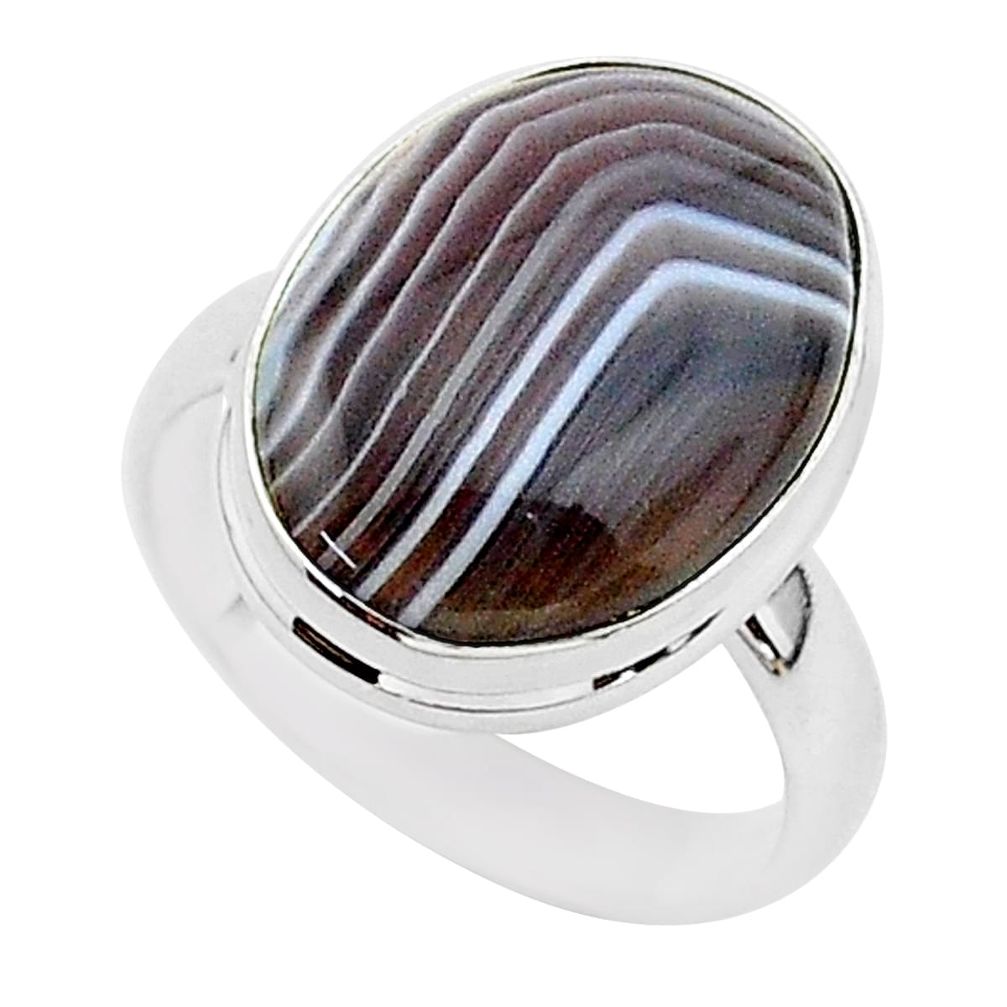 13.22cts natural brown botswana agate 925 silver solitaire ring size 8 r95755