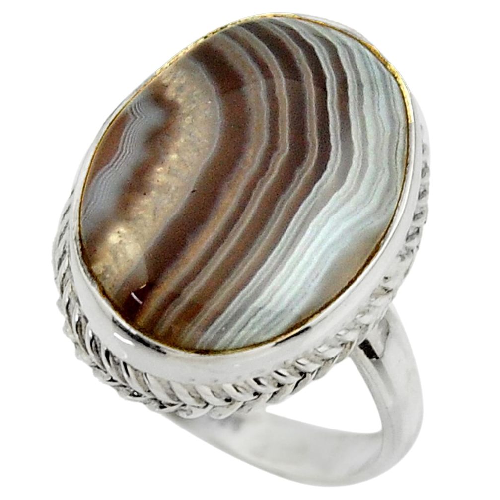 15.80cts natural brown botswana agate 925 silver solitaire ring size 9 r28605