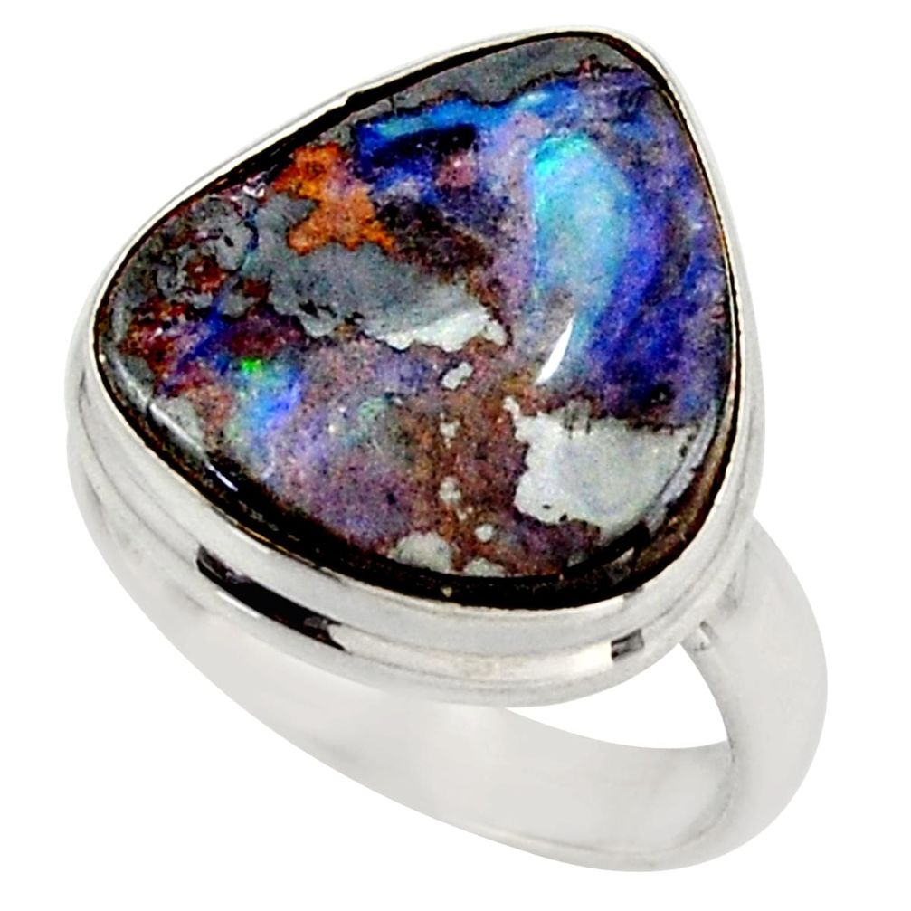 12.07cts natural brown boulder opal 925 silver solitaire ring size 7 d47434