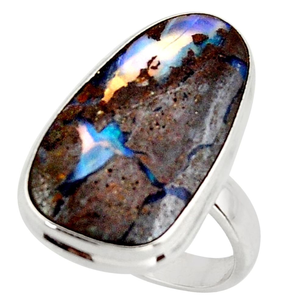 14.88cts natural brown boulder opal 925 silver solitaire ring size 8 d47433