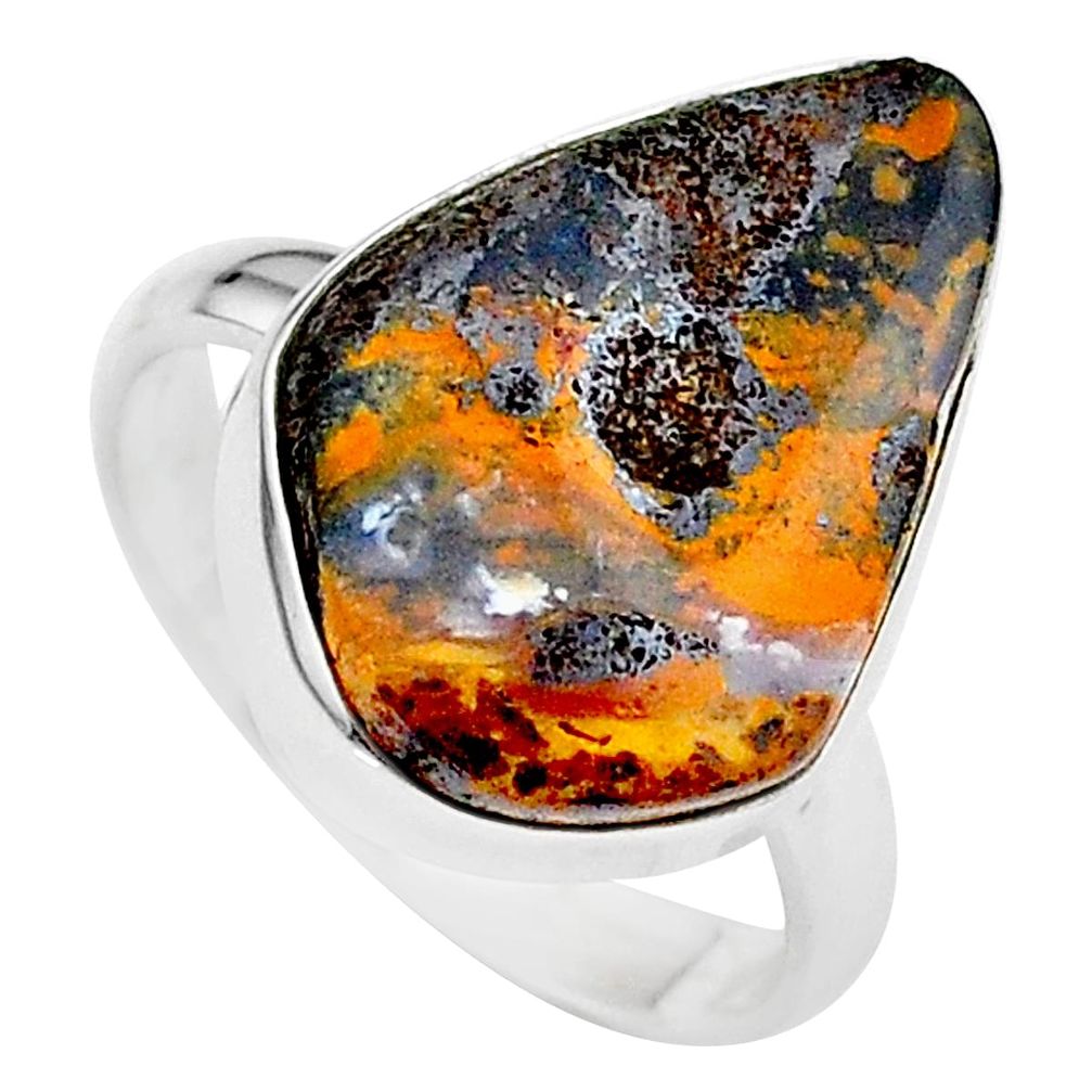 11.07cts natural brown boulder opal 925 silver solitaire ring size 8 t24202