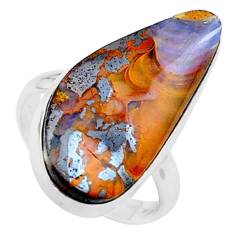 14.88cts natural brown boulder opal 925 silver solitaire ring size 8 t24203