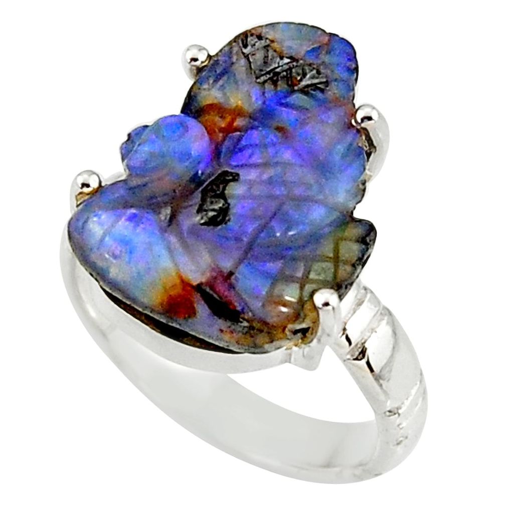 12.36cts natural brown boulder opal carving 925 silver ring size 7 r38359