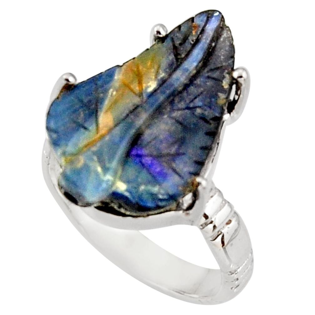 13.28cts natural brown boulder opal carving 925 silver ring size 8 r38353