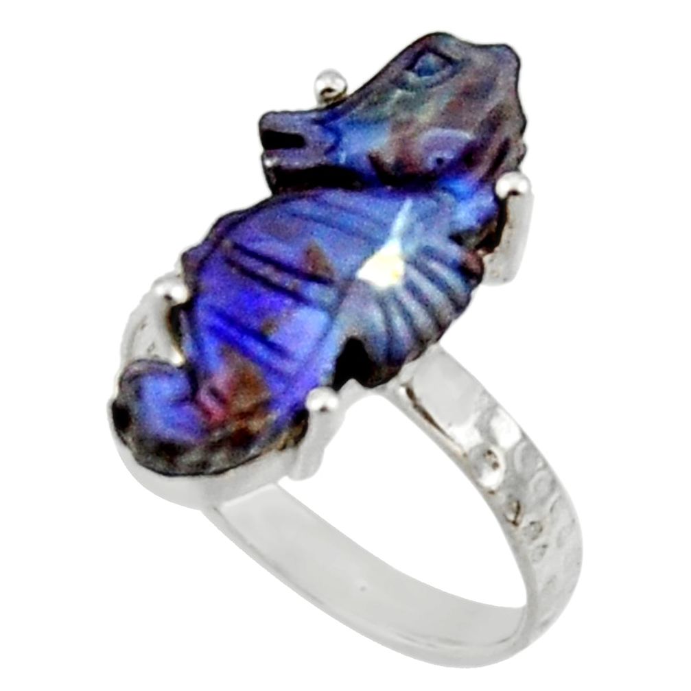 8.49cts natural brown boulder opal carving silver solitaire ring size 7 r30130