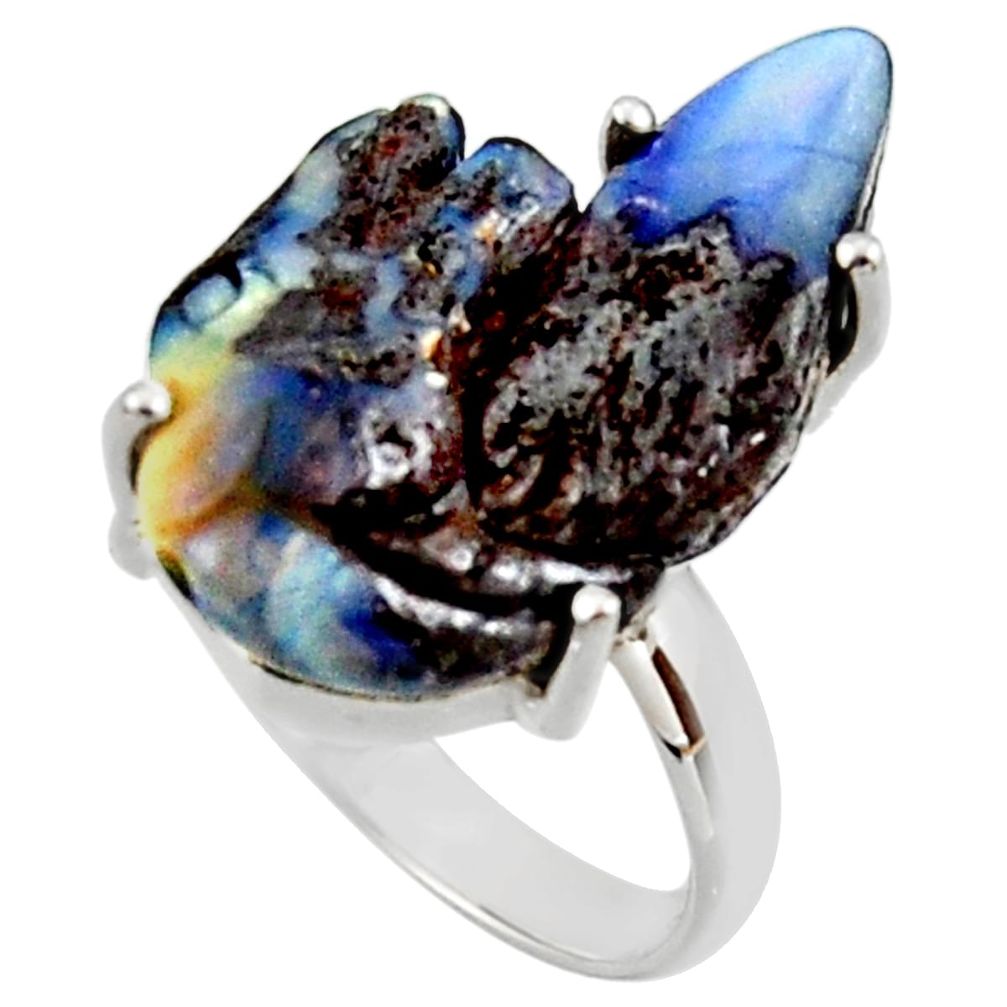 15.10cts natural brown boulder opal carving silver solitaire ring size 8 r30135