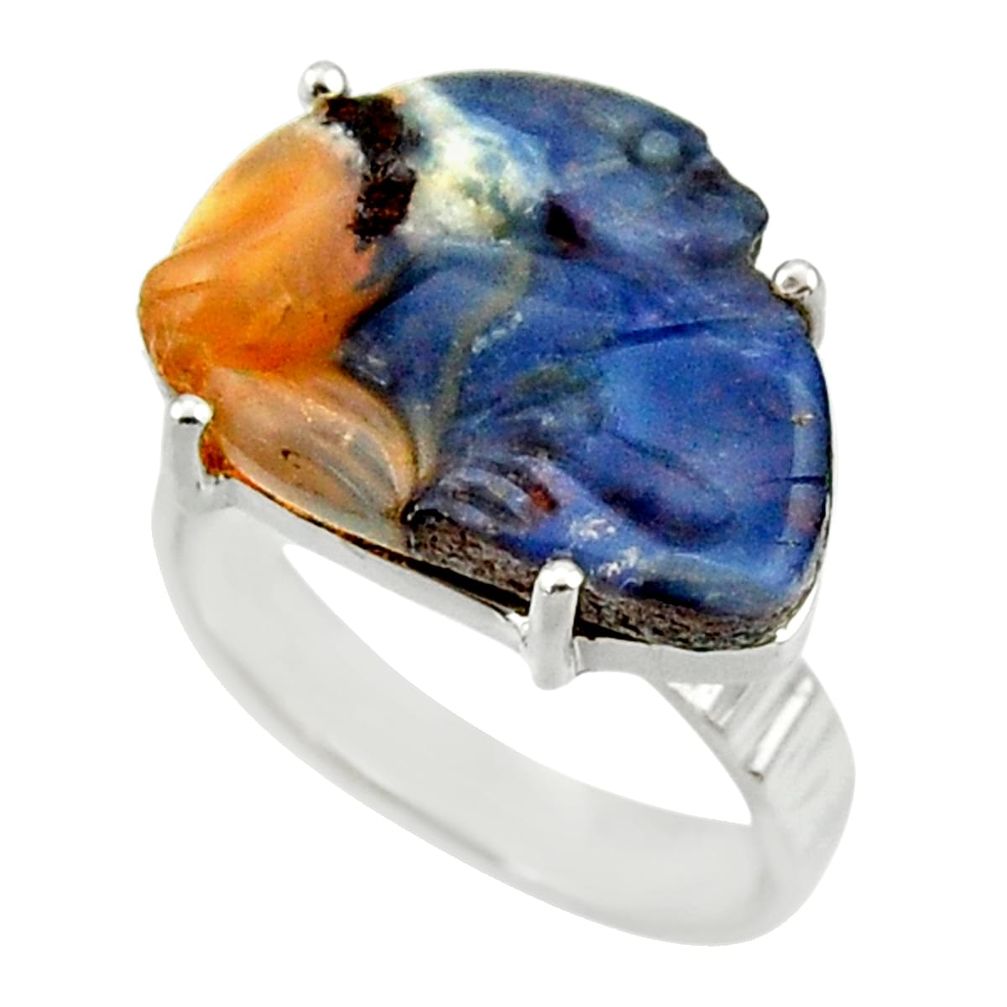 17.29cts natural brown boulder opal carving silver solitaire ring size 9 r30171