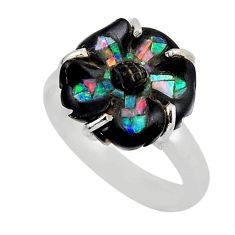 5.94cts natural brown boulder opal fancy 925 silver flower ring size 6.5 y46755