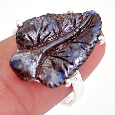 9.98cts natural brown boulder opal leaf carving 925 silver ring size 8 y3563