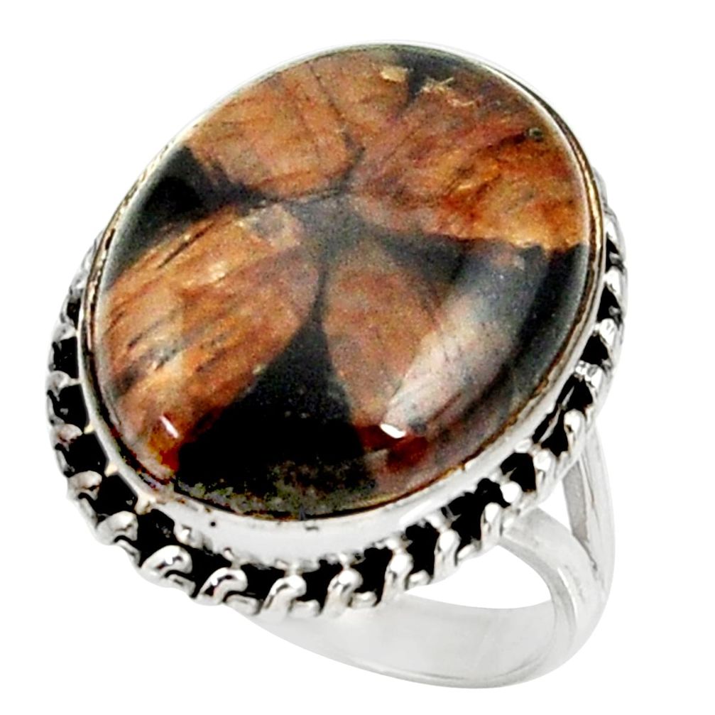 16.46cts natural brown chiastolite 925 silver solitaire ring size 9.5 r28101