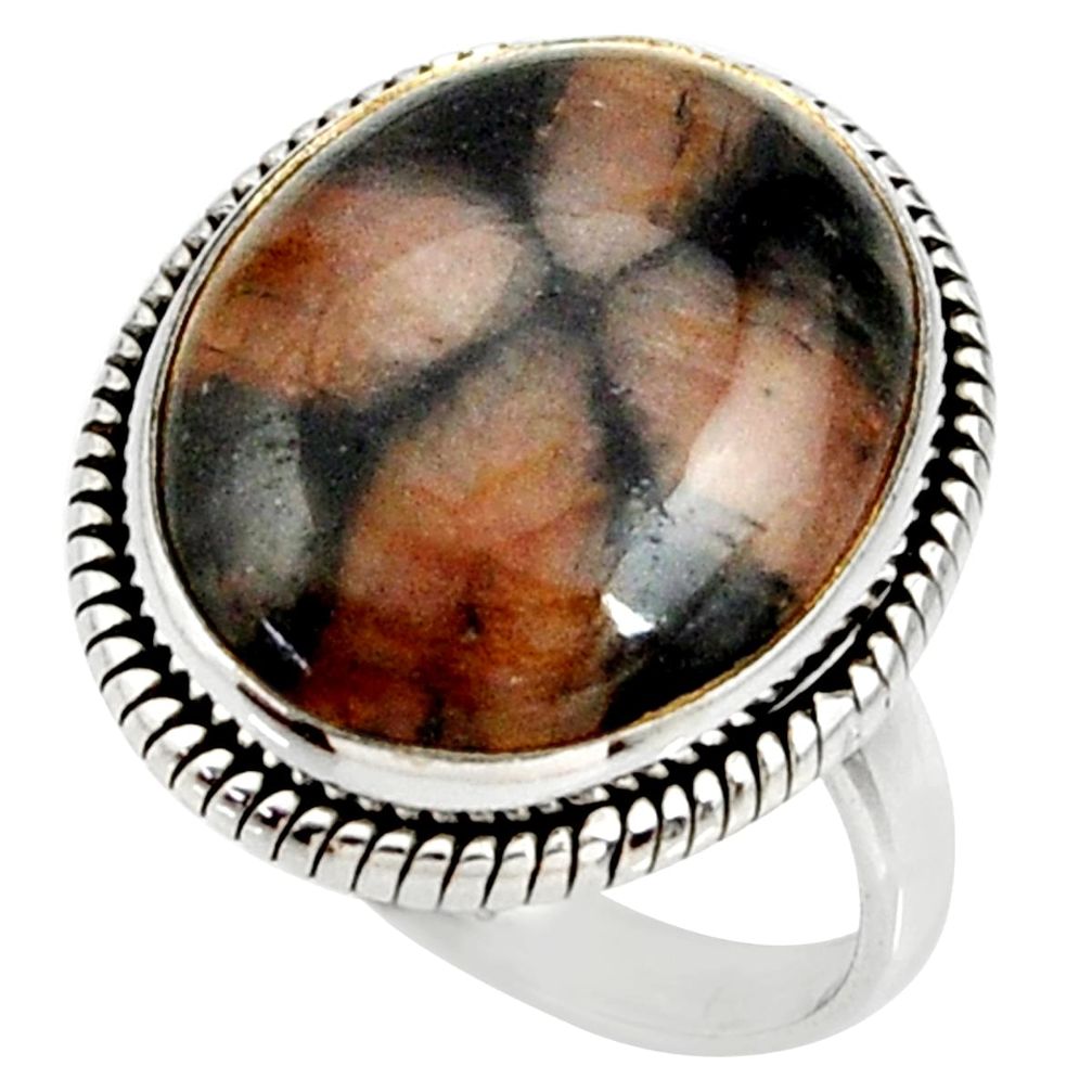 18.96cts natural brown chiastolite 925 silver solitaire ring size 9.5 r28105