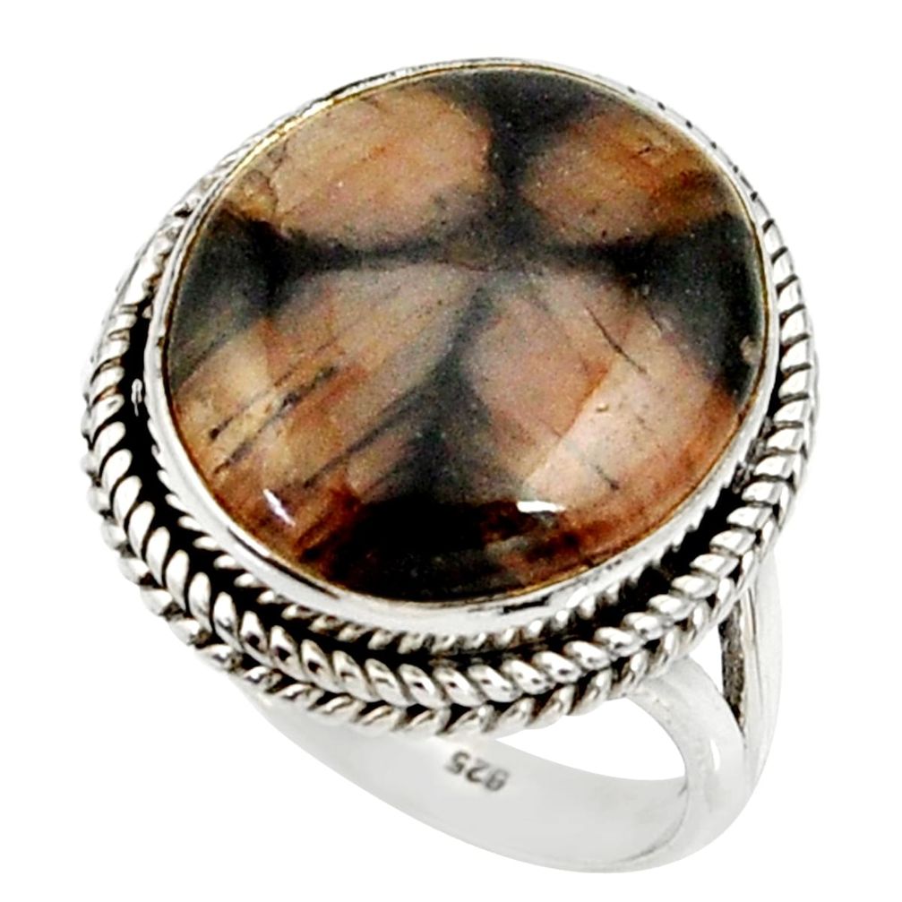 16.85cts natural brown chiastolite 925 silver solitaire ring size 9.5 r28106