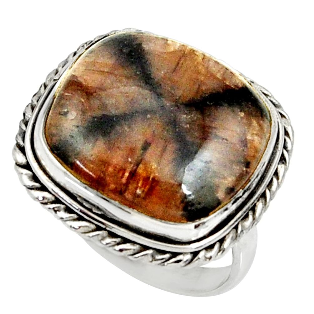 18.17cts natural brown chiastolite 925 silver solitaire ring size 7.5 r28109