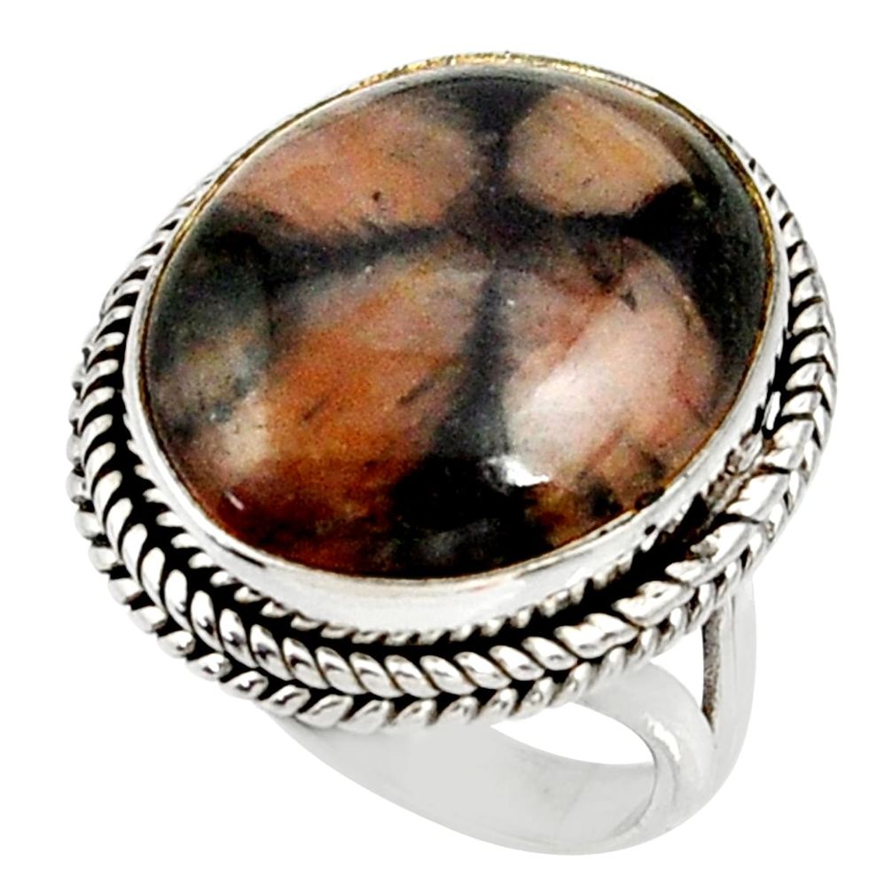 18.98cts natural brown chiastolite 925 silver solitaire ring size 8.5 r28113