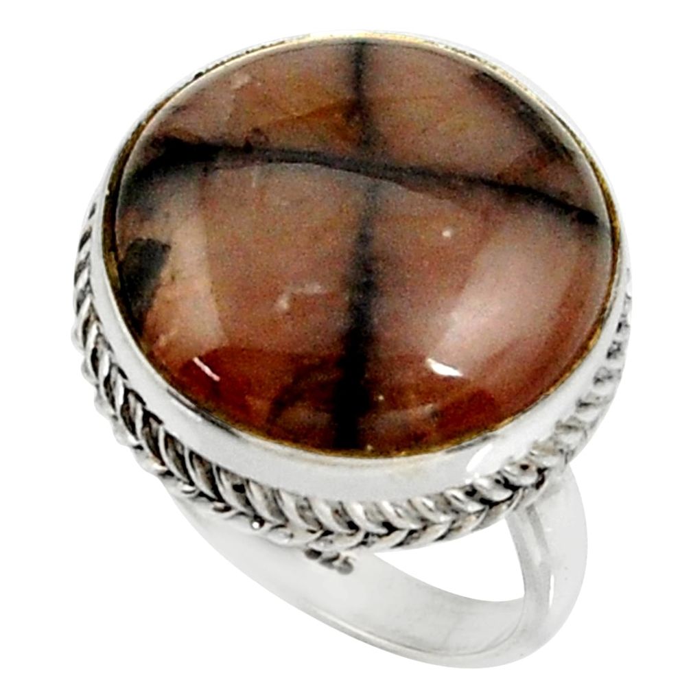 18.53cts natural brown chiastolite 925 silver solitaire ring size 7.5 r28134