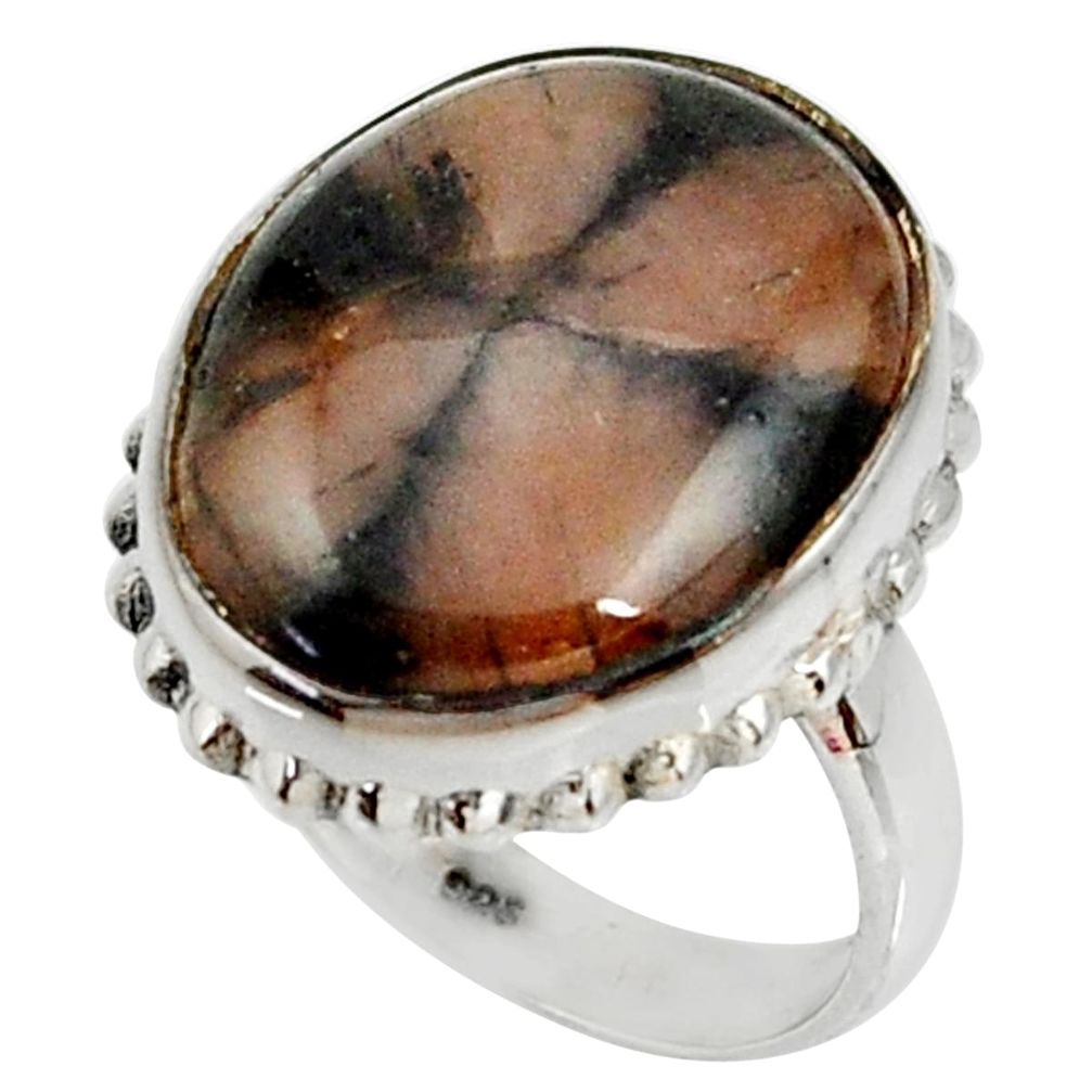 16.70cts natural brown chiastolite 925 silver solitaire ring size 7.5 r28135