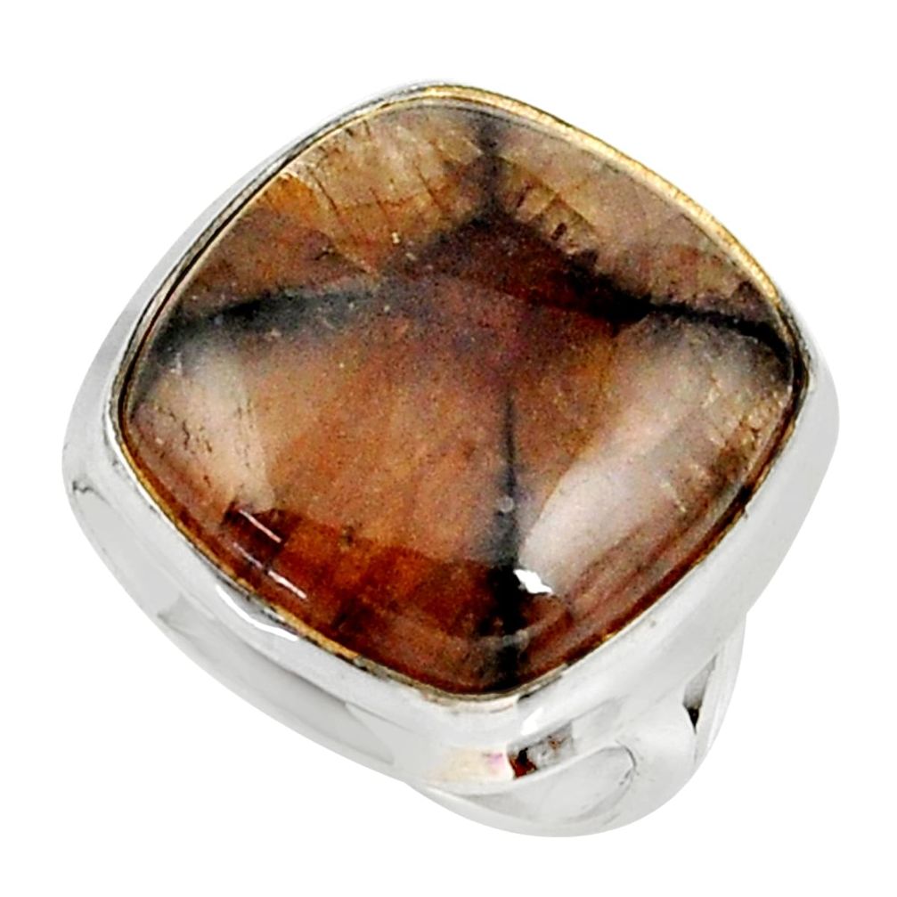 18.51cts natural brown chiastolite 925 silver solitaire ring size 7 r28110