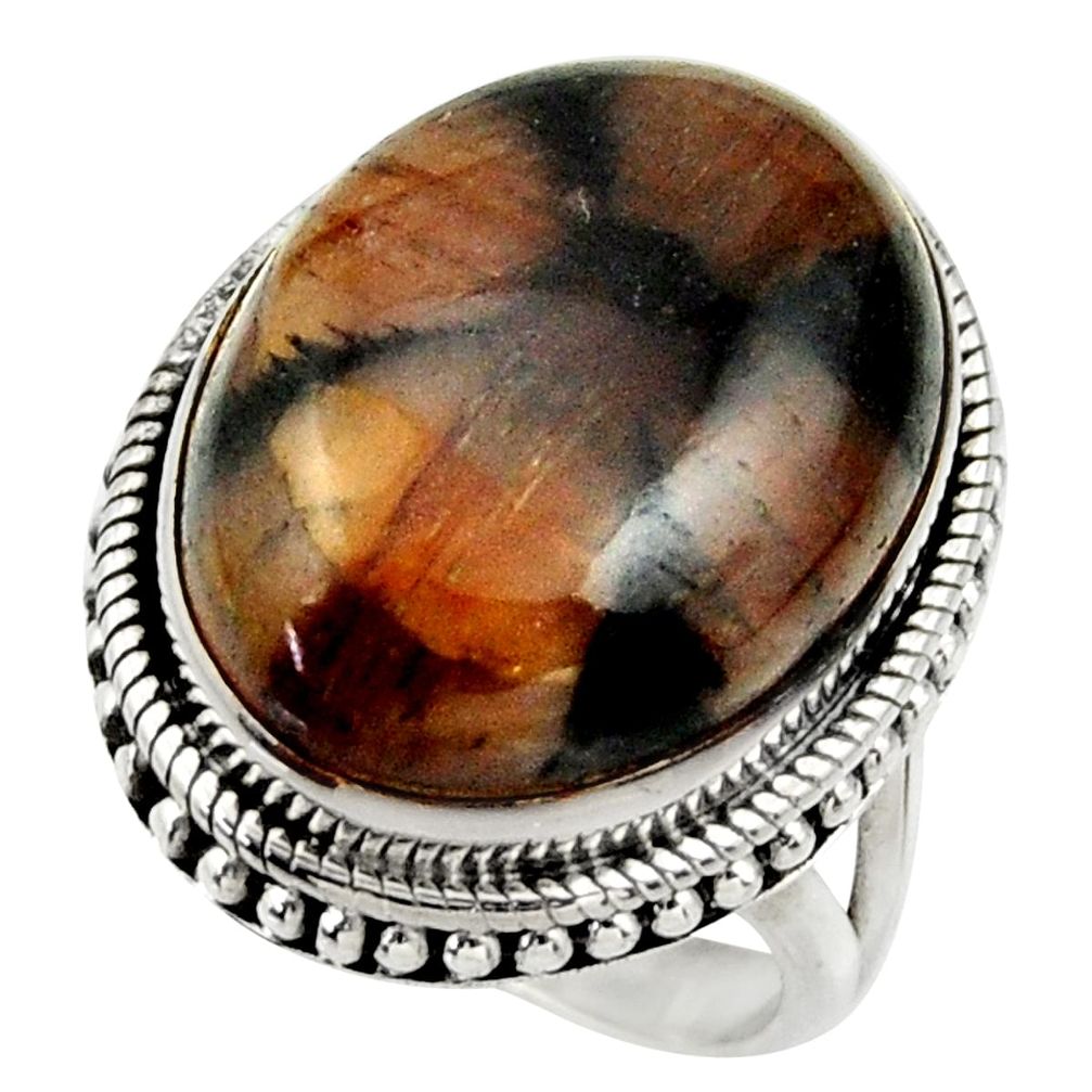 17.02cts natural brown chiastolite 925 silver solitaire ring size 7 r28649