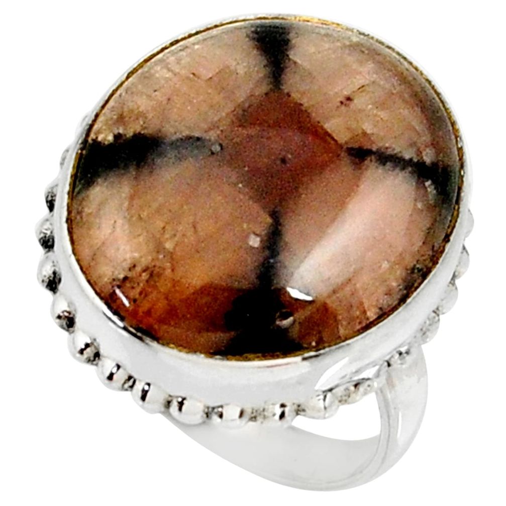 17.67cts natural brown chiastolite 925 silver solitaire ring size 8 r28111