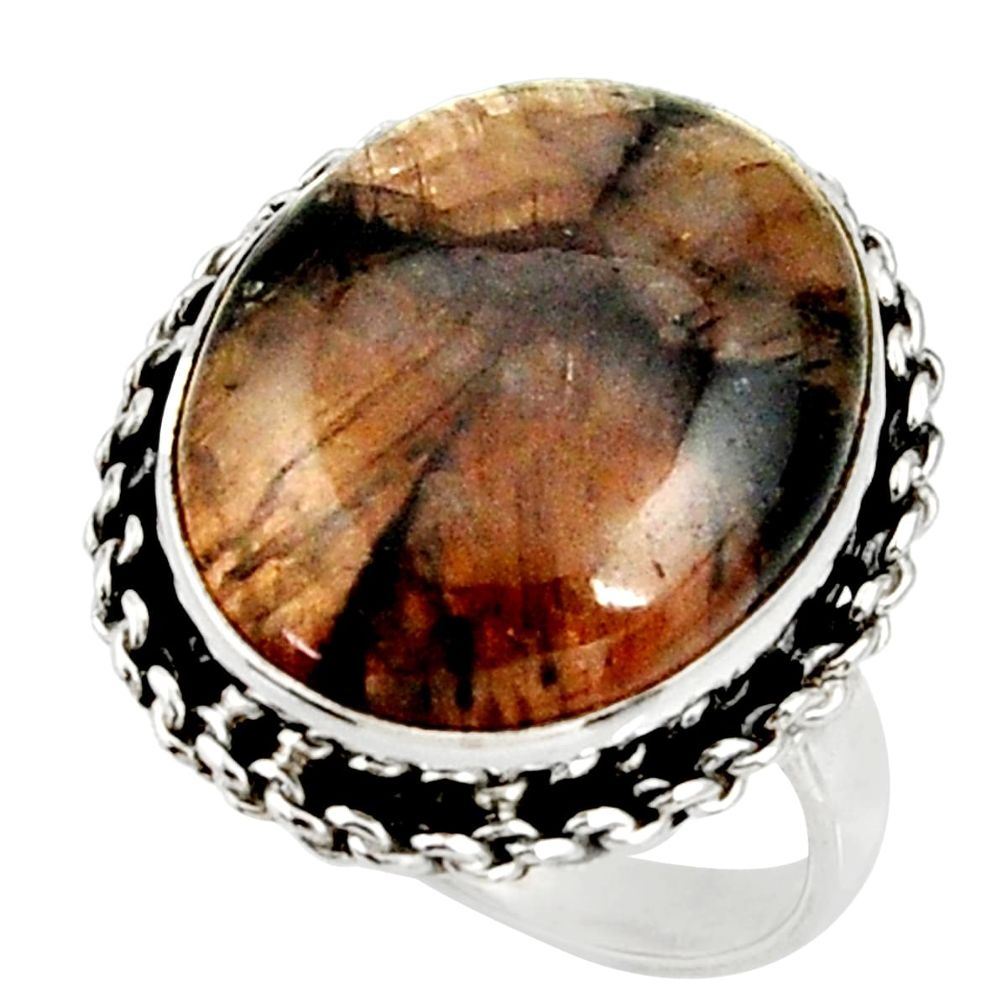 15.93cts natural brown chiastolite 925 silver solitaire ring size 8 r28117