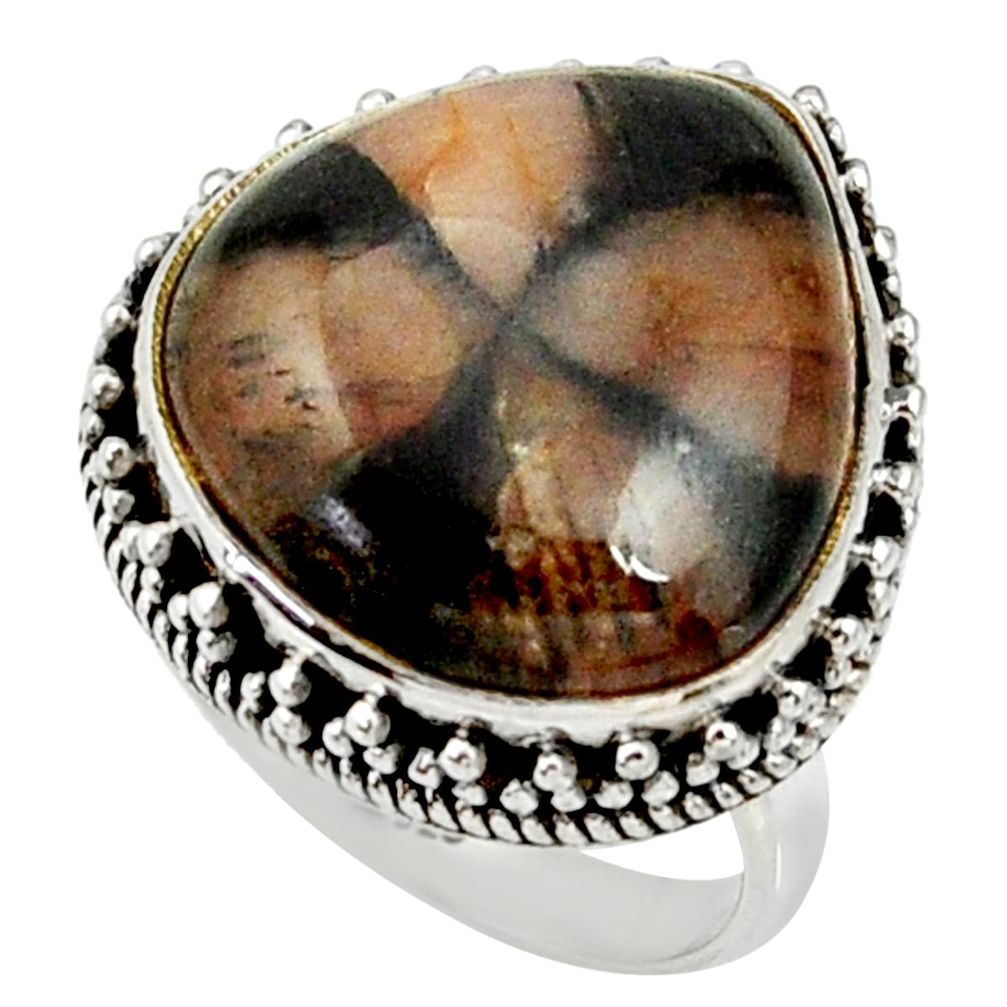 16.00cts natural brown chiastolite 925 silver solitaire ring size 8 r28130