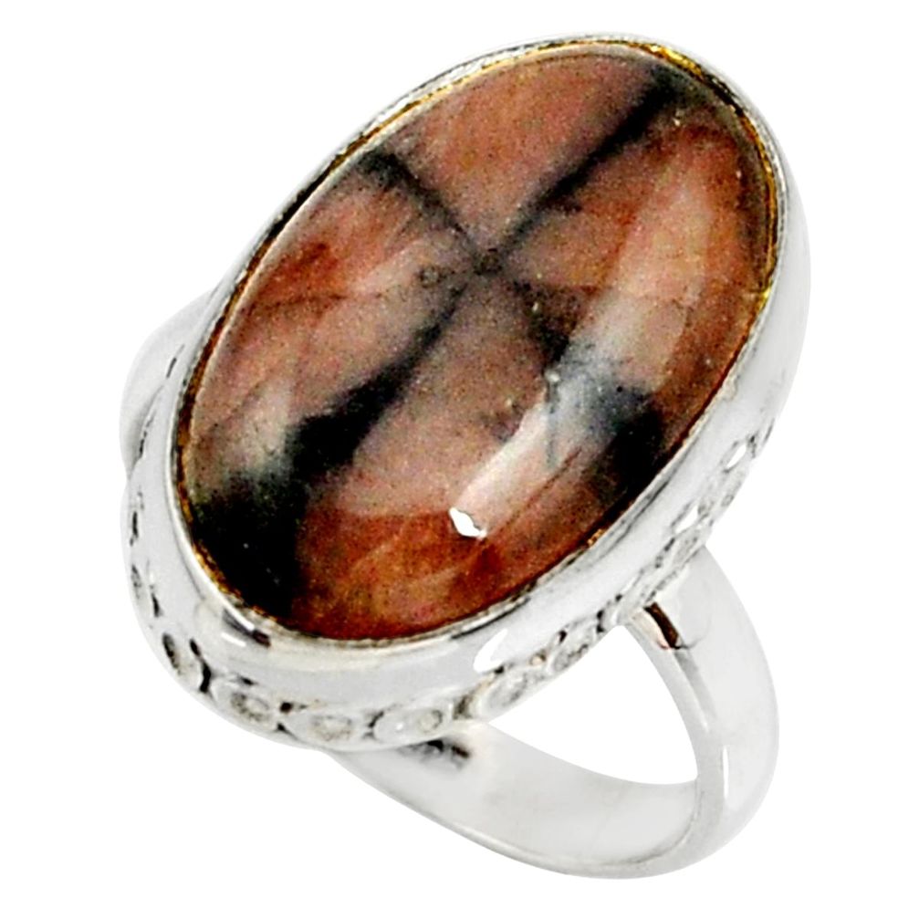 15.97cts natural brown chiastolite 925 silver solitaire ring size 9 r28102