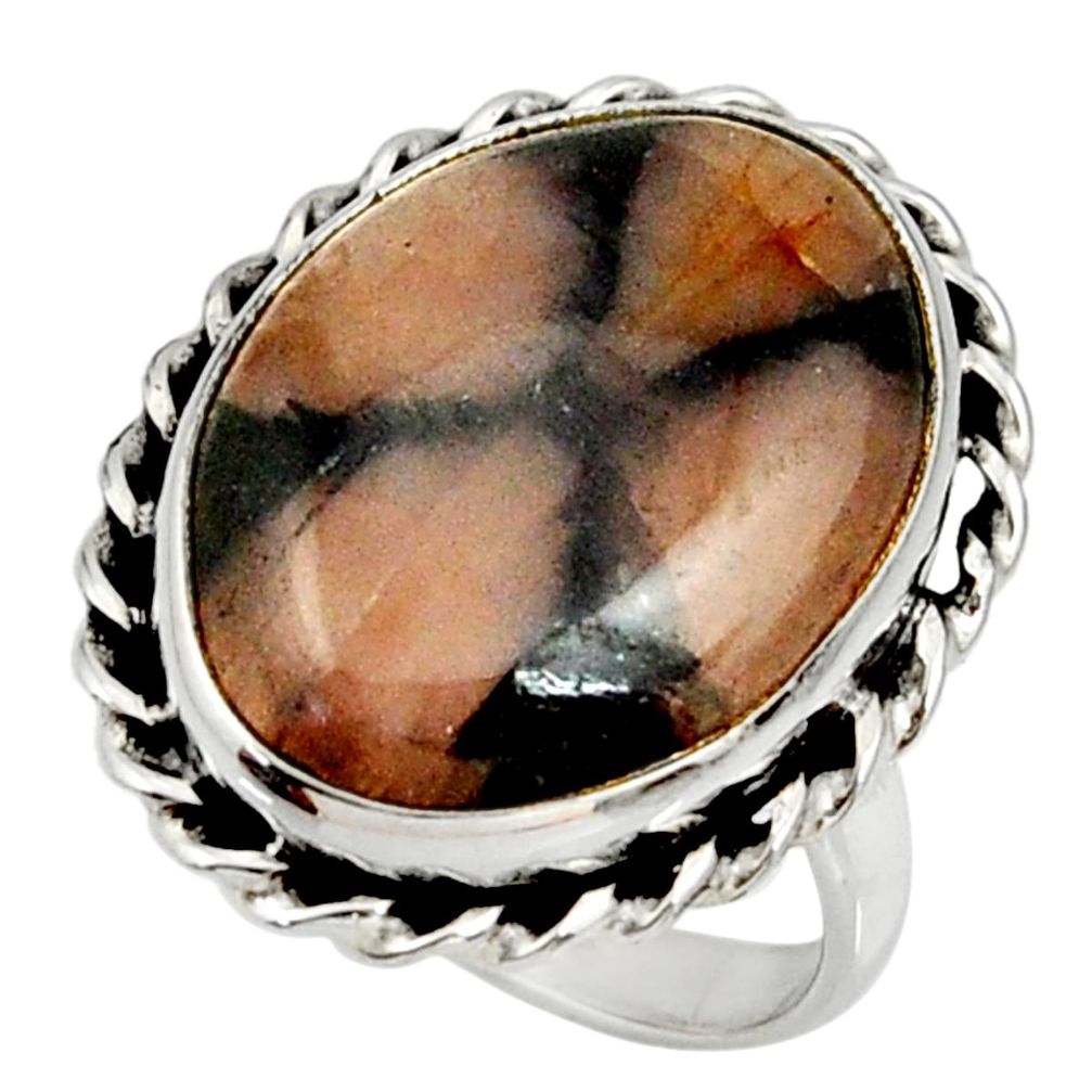 18.08cts natural brown chiastolite 925 silver solitaire ring size 9 r28137