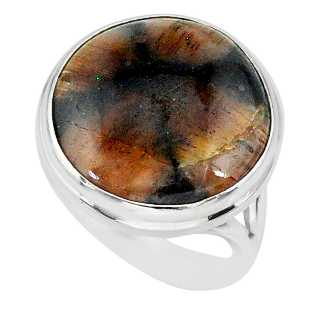 14.31cts natural brown chiastolite 925 sterling silver ring size 7.5 r88824