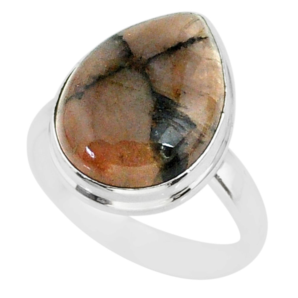 14.40cts natural brown chiastolite 925 sterling silver ring size 9.5 r88836