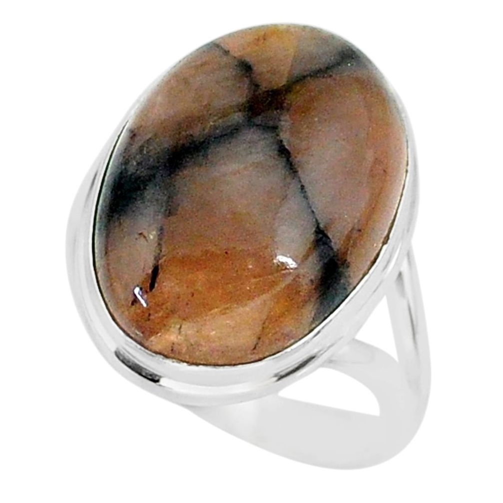 13.96cts natural brown chiastolite 925 sterling silver ring size 8 r88821