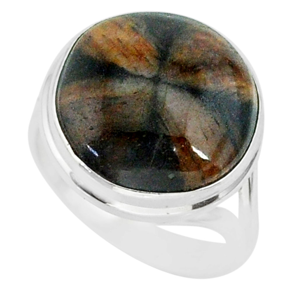 14.24cts natural brown chiastolite 925 sterling silver ring size 8 r88826