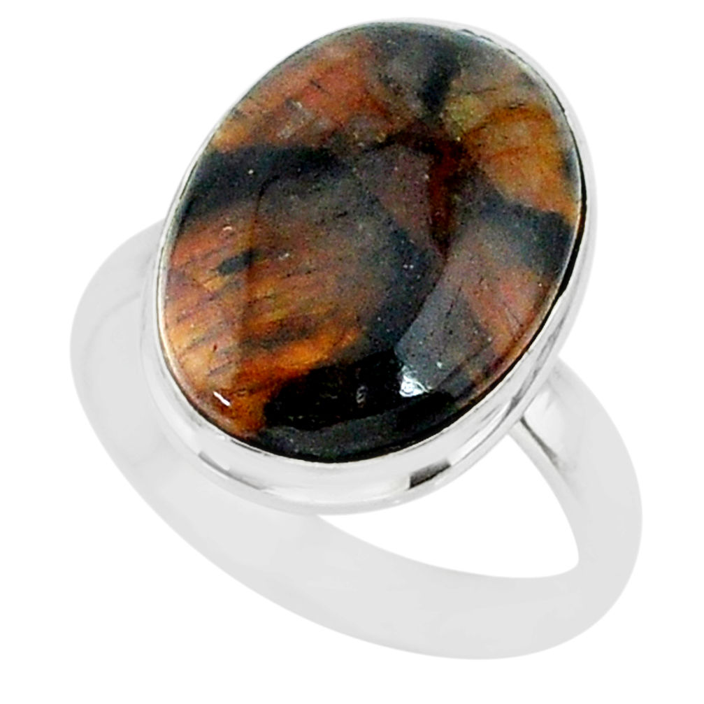 13.95cts natural brown chiastolite 925 sterling silver ring size 9 r88834