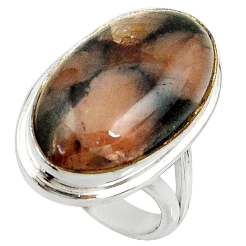 18.17cts natural brown chiastolite oval 925 silver solitaire ring size 7 r28133