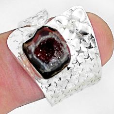 4.82cts natural brown geode druzy 925 silver adjustable ring size 8 p57269