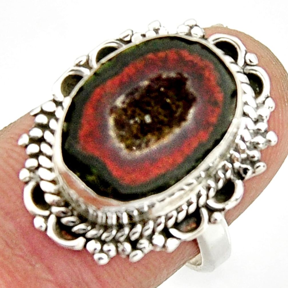 7.10cts natural brown geode druzy 925 silver solitaire ring size 6.5 r25176