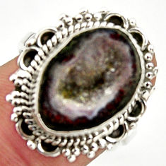 7.40cts natural brown geode druzy 925 silver solitaire ring size 7 r25174