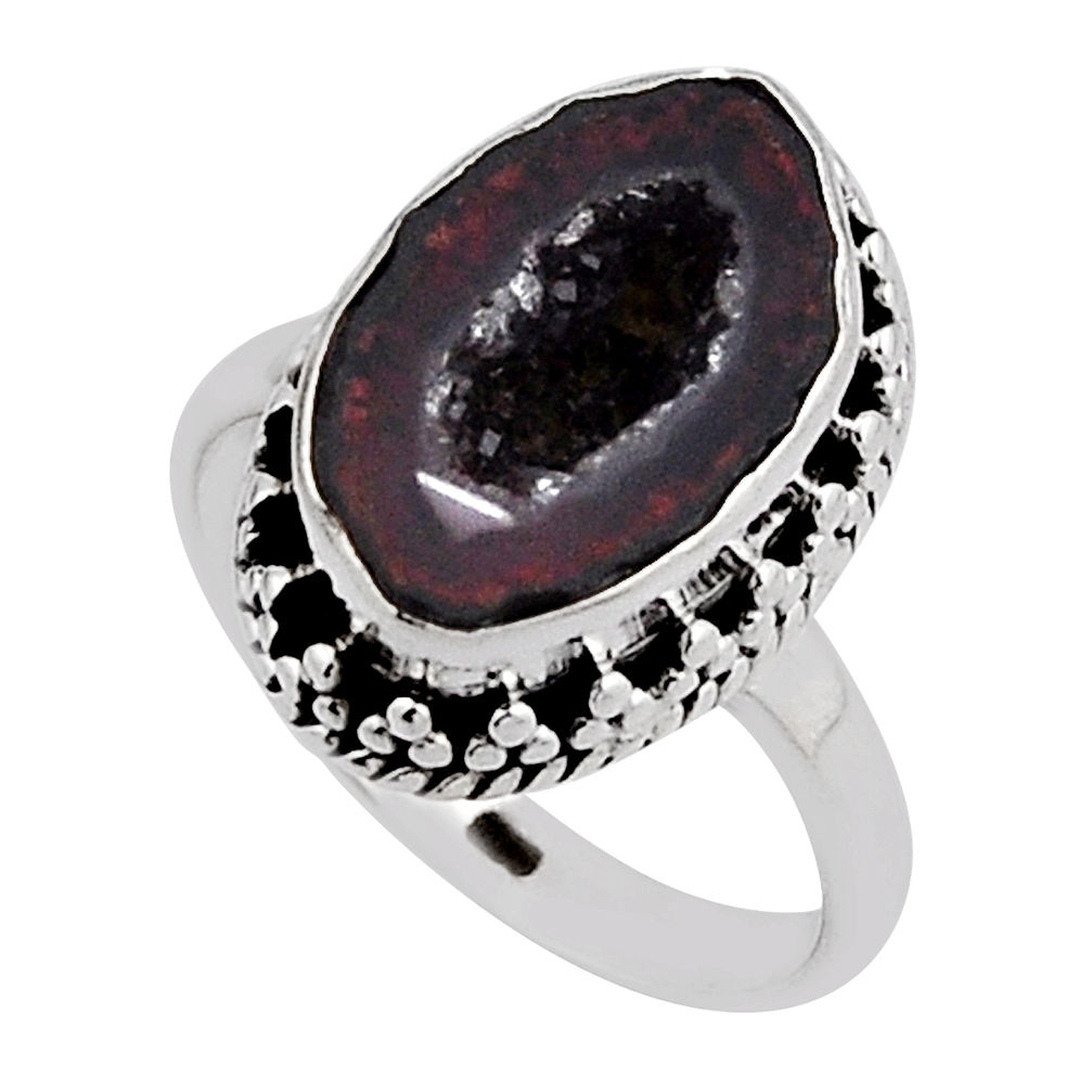 6.55cts natural brown geode druzy 925 sterling silver ring jewelry size 7 n12428