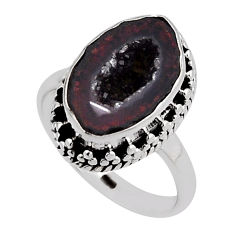 6.55cts natural brown geode druzy 925 sterling silver ring jewelry size 7 n12428