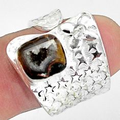 Clearance Sale- 3.91cts natural brown geode druzy fancy 925 silver adjustable ring size 8 p57275