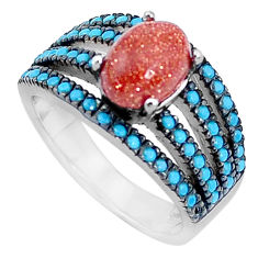 Natural brown goldstone sleeping beauty turquoise silver ring size 5.5 c23442