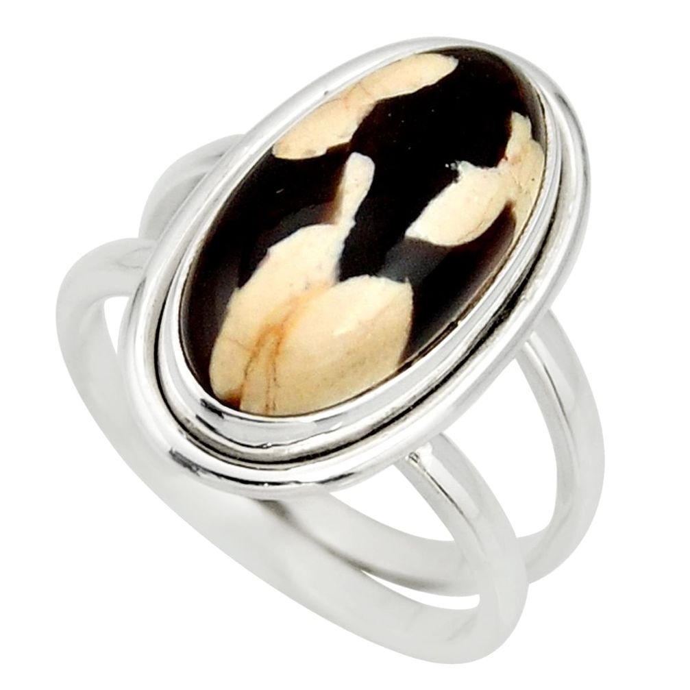 6.03cts natural brown peanut petrified wood fossil 925 silver ring size 7 r27278