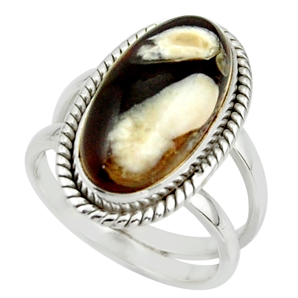 6.90cts natural brown peanut petrified wood fossil 925 silver ring size 7 r42185