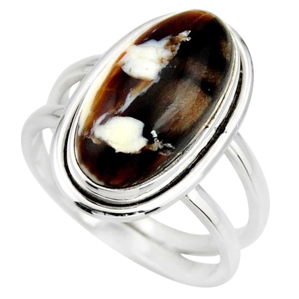 6.18cts natural brown peanut petrified wood fossil 925 silver ring size 8 r27262